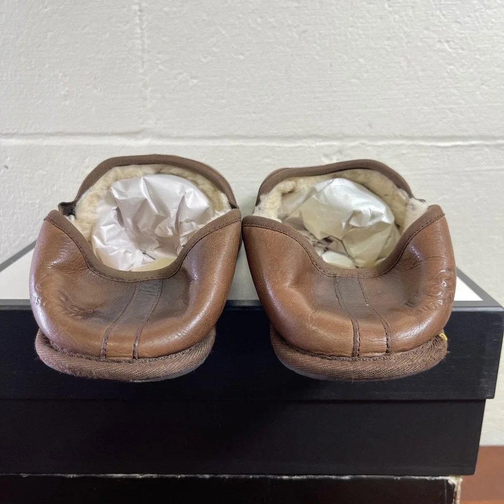 UGG Australia Scuff Romeo II Slippers Brown Leather Shearling Slip On Men's 13